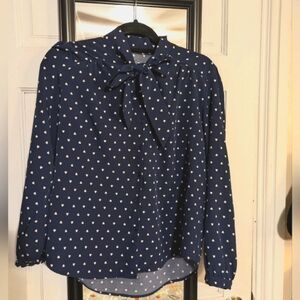 Unique Vintage navy and white heart XL blouse